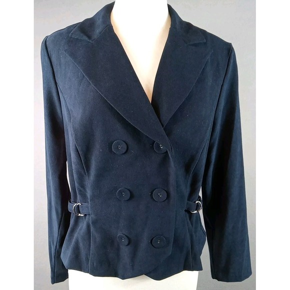 Dorby‎ Womens Blazer Jacket Double Breasted Navy Blue Long Sleeve Corpcore Sz 12 - Picture 1 of 8